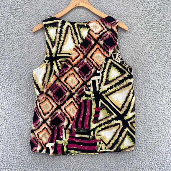 Chicos Top Womens 1 US Medium Multicolor Sleeveless Ruched Neck Blouse Casual - Picture 3 of 10